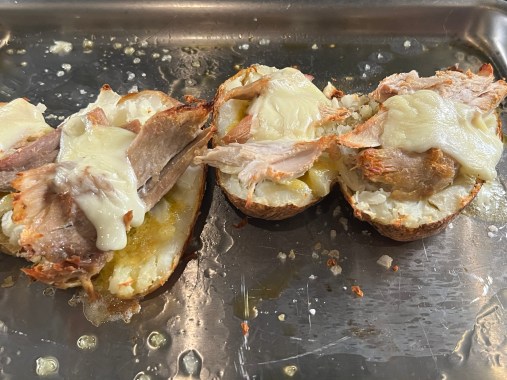 Baked Potato with Turkey, Cheese, Avocado and Pickled Veggies