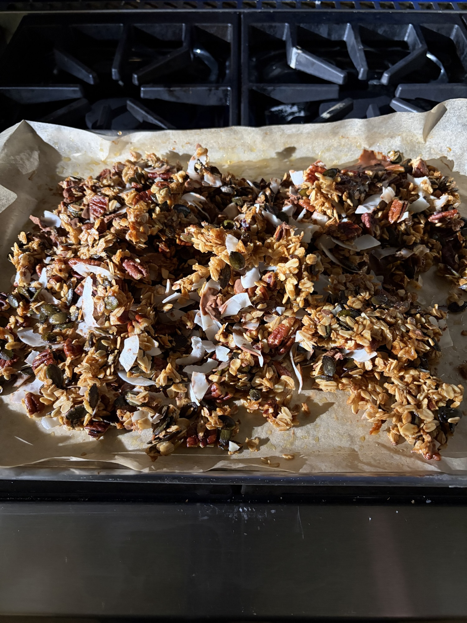 Granola with Pumpkin Seeds, Pecans, Coconut and Chocolate!